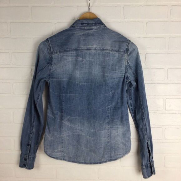 American eagle outfitters jeans button down shirt BLUE denim XS 100% cotton AEO - Picture 2 of 9